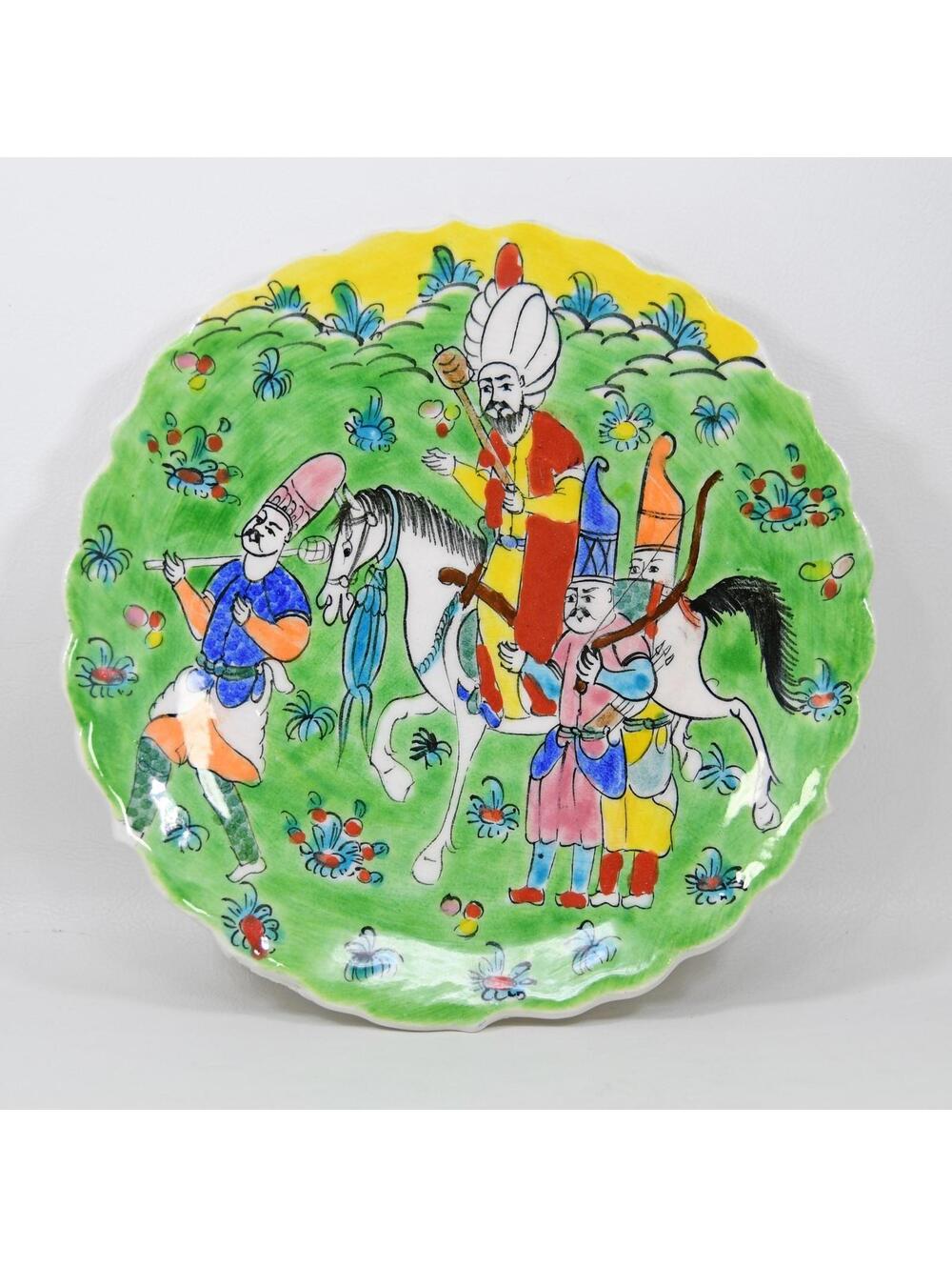 Kutahya Turkey Elsam Akdeniz Hand Painted Pottery Plate Horse Soldier Signed VTG